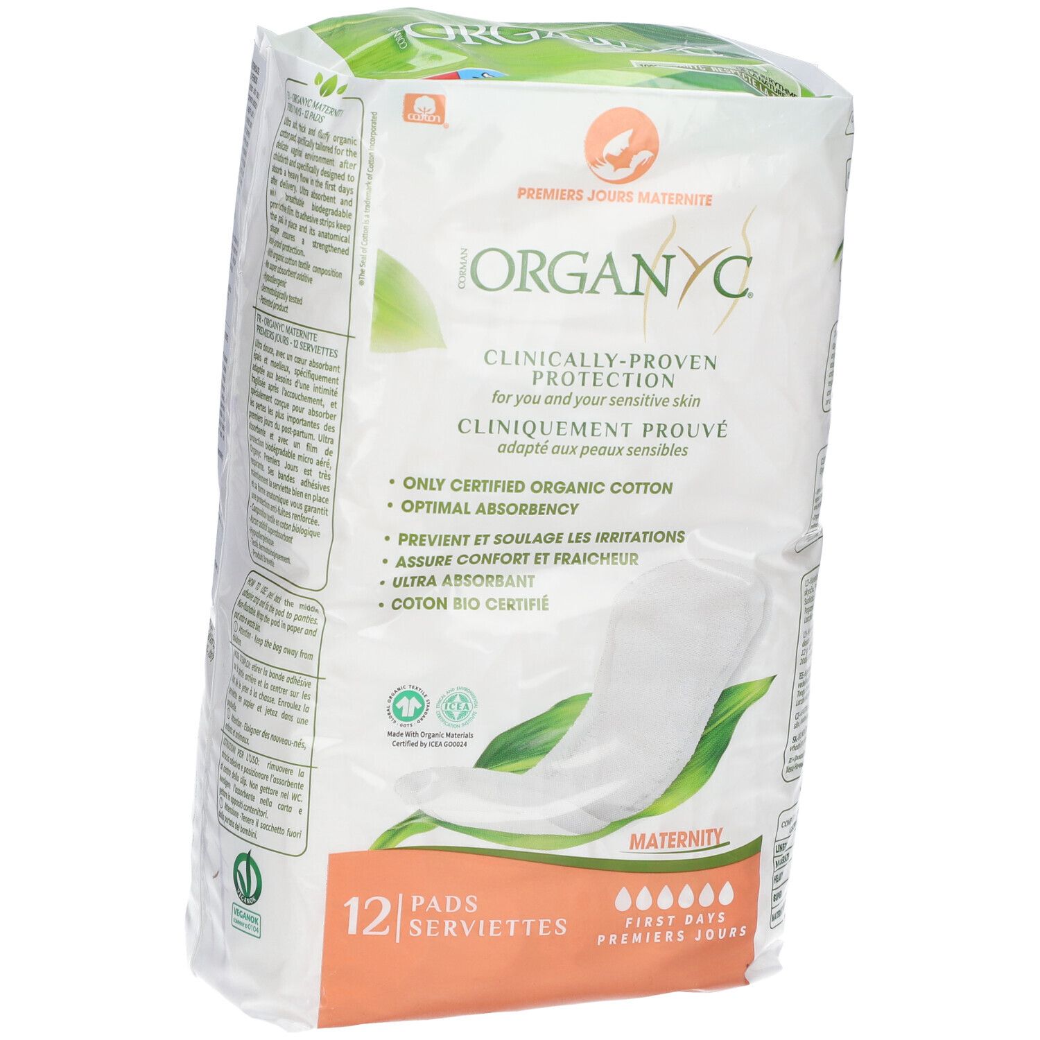 Organyc Serviettes Premiers Jours Maternité 12 pansement s 12 pc s