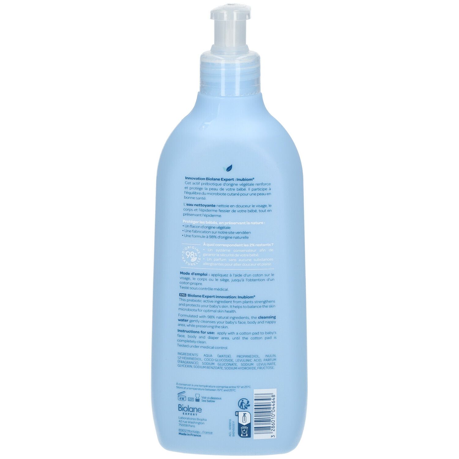 Biolane Expert Eau Nettoyante Sans Rinçage Peaux Sensibles 500ml