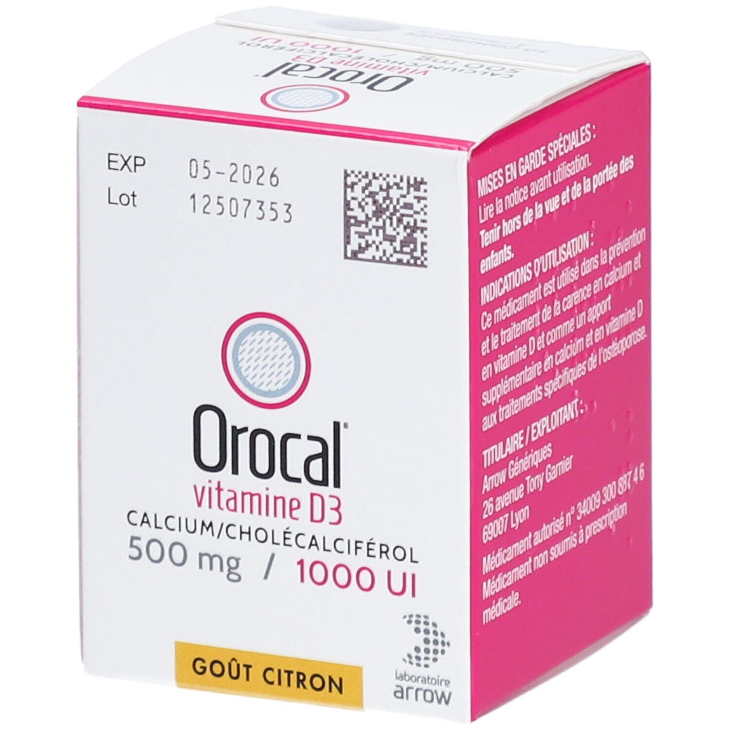 OROCAL VITAMINE D3 500 mg 1 000 UI comprimé à croquer boîte de 1