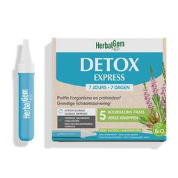 HERBALGEM - Detox Express 7 Jours - Purifie L'Organisme En Profondeur - Complément Alimentaire Gemmothérapie - Formule Hautement Concentrée - Action Globale - 5 Bourgeons Frais - Bio - 7x10ml
