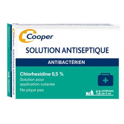 COOPER - Solution antiseptique - Antibactérien - Chlorhexidine 0,5% - Solution pour application cutanée - Unidoses - Unidoses 12x5ml