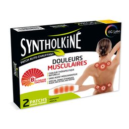 SyntholKiné Patch Auto-Chauffant pour soulager les douleurs musculaires de la nuque, du bas du dos et du bas-ventre - Grand Format - Boîte de 2