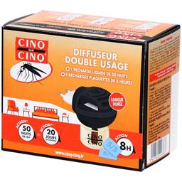 CINQ SUR CINQ Diffuseur Electrique Anti-Moustiques Double Usage : + 4 Recharges Plaquettes de 8h + 1 Recharge Liquide de 50 nuits pour 30 m3