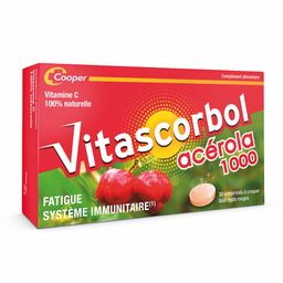 VITASCORBOL - Complément alimentaire à base de vitamine C - Acérola - 100% Naturelle - Fatigue et système immunitaire - Programme 30 jours - 30 comprimés à croquer