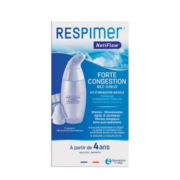 Respimer Kit d'Irrigation Nasale breveté, 6 Sachets de Sel Nasal, Rhinite, Allergie