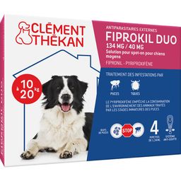 Clément Thékan Anti-Puces et Anti-Tiques pour Chien Moyen (10-20kg) - Double action : Elimine les parasites & les larves/oeufs  - Protège votre animal et son environnement - 4 Pipettes Spot On