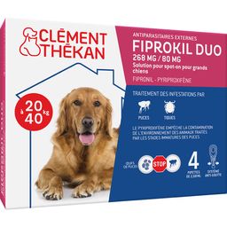 Clément Thékan Anti-Puces et Anti-Tiques pour Grand Chien (20-40kg) - Double action : Elimine les parasites & les larves/oeufs  - Protège votre animal et son environnement - 4 Pipettes Spot On