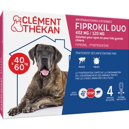 Clément Thékan Anti-Puces et Anti-Tiques pour Très Grand Chien (40-60kg) - Double action : Elimine les parasites & les larves/oeufs  - Protège votre animal et son environnement - 4 Pipettes Spot On