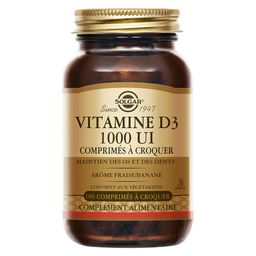 Solgar Vitamine D3 1000 UI à croquer - Fraise/Banane - Défenses Immunitaires - 100 comprimés à croquer