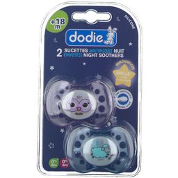 dodie® Sucette +18 Mois "Chouette et Mouton" Duo Nuit silicone (Le design peut changé)