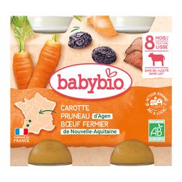 BABYBIO Menu Carotte, Pruneau d'Agen, Bœuf fermier de Nouvelle-Aquitaine
