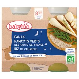 BABYBIO Menu Panais du Centre-Val de Loire, Haricots verts des Hauts-de-France, Riz de camargue