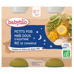 BABYBIO Petit pot Petits pois, Maïs doux d'Aquitaine, Riz de Camargue