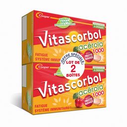 VITASCORBOL - Complément alimentaire à base de vitamine C - Acérola - 100% Naturelle - Fatigue et système immunitaire - Programme 30 jours - 30 comprimés à croquer - Lot de 2