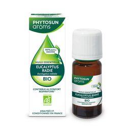 PHYTOSUN AROMS - Huile Essentielle Eucalyptus Radié Bio - HEBBD - 100% Pure & Naturelle - 100% Bio - Contribue au Confort Respiratoire - Analysée & Conditionnée en France - 10 ml