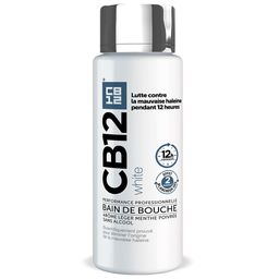 CB12 - Bain de bouche White - Dents plus blanches - 12 heures d’haleine fraîche - Sans alcool - Arôme léger de menthe poivrée - Flacon 250 ml