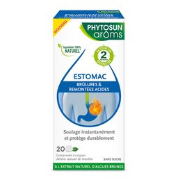 PHYTOSUN AROMS Brûlures d'estomac et Remontées Acides, Arôme Naturel Menthe, Sans Sucre, Menthe, 20 Comprimés à Croquer