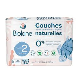Biolane - Couches Naturelles Taille 2 - Ultra-Absorbant Pas de Fuite - 28 unités