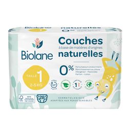 Biolane - Couches Naturelles Taille 1 - Ultra-Absorbant Pas de Fuite - 28 unités