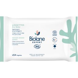 Biolane Expert - Lingettes à l'Eau Bio - Peaux Sensibles - 54 lingettes