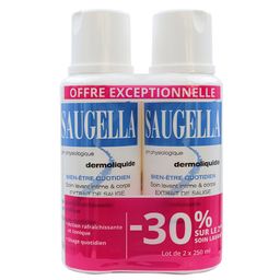 Saugella - Dermoliquide - Soin lavant pour l’hygiène intime quotidienne des femmes adultes - à base d’extrait de Sauge - Assure le bien-être intime quotidien - Flacons Lot 2x250 ml