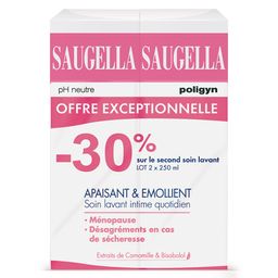 Saugella - Poligyn - Apaisant & Emollient Soin lavant intime - Femmes pendant et après la ménopause - Flacons Lot 2x250 ml
