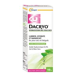 DACRYO® - Hydratation des yeux secs - Yeux secs & fatigués - Solution ophtalmique - Acide Hyaluronique et gel d'aloe vera - Flacon - 10ml