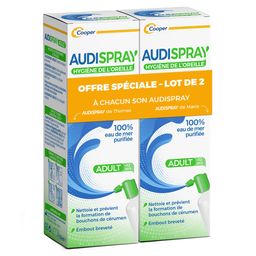 AUDISPRAY - ADULT - Hygiène régulière de l'oreille - Eau de mer purifiée 100% naturelle - Made in France - Spray 50ml - Lot de 2
