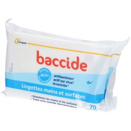 BACCIDE - Lingettes - Désinfectent les mains et les surfaces - Eliminent 99,9% des batéries - Sachet 70 lingettes