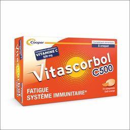 VITASCORBOL - Complément alimentaire à base de vitamine C 500 mg - Fatigue et système immunitaire - Programme 24 jours - 24 comprimés à croquer