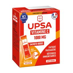 Vitamine C UPSA 1000 mg - 10 sticks - Adultes - Complément alimentaire sans sucres, goût orange - Fatigue passagère et défenses immunitaires