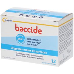 BACCIDE - Lingettes Mains et Surfaces - Antibactérien, actif sur virus - Testé sous contrôle dermatologique - Boite de 12 sachets individuels