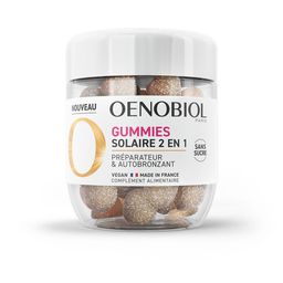 OENOBIOL GUMMIES Solaire 2 en 1 - Préparateur solaire - Autobronzant - Programme 1 mois - 60 Gummies - Arômes naturels fraise, citron - Complément Alimentaire - Sans Sucre - Vegan - Made in France