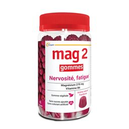 MAG 2 - Gommes framboise - Anti-nervosité et anti-fatigue - Sans sucres ajoutés - Complément alimentaire à base de magnésium et vitamine B6 - 45 gommes