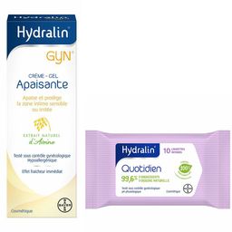 Hydralin® Gyn Crème Gel Apaisante + Quotidien Lingettes Douces Biodégradables