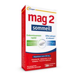 MAG 2 - Sommeil-Complément alimentaire - Magnésium marin 300mg, mélatonine 1,9mg et extraits de plantes-Endormissement rapide, effet calmant et relaxant-Programme de 15 à 30 jours - 30 comprimés