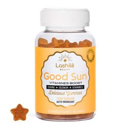 Lashilé Beauty - Good Sun - Auto-bronzant - Nouvelle Formule sans sucres - Cure 1 mois - 60 Gummies - Vitamine E, Lycopene, Lutéine, Cuivre, Bêta-carotène, Sélénium, Vitamine A…