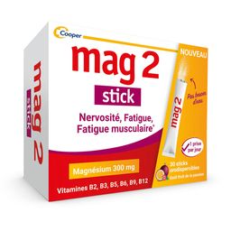 MAG 2 - Stick - Complément alimentaire à base de magnésium et 6 vitamines B - Nervosité, Fatigue, Fatigue musculaire - Programme 30 jours - 30 sticks orodispersible goût fruit de la passion