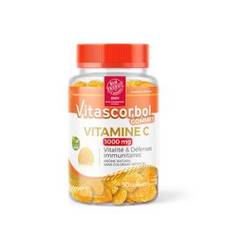 VITASCORBOL - GOMMES 1000 - Complément alimentaire à base de Vitamine C 1000 mg - Vitalité et défenses immunitaires1 - Ingrédients Vegan - 30 Gommes - Programme de 1 mois - Elu produit de l'année 2024
