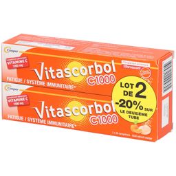 VITASCORBOL - Complément alimentaire à base de vitamine C 1000 mg - Fatigue et système immunitaire - Programme 40 jours - 40 comprimés effervescents