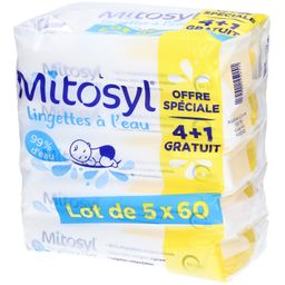 Mitosyl pour change bébé Lingettes à l'eau, Offre spéciale 4 + 1 gratuit - Lot de 5x60