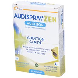 AUDISPRAYZEN - AUDITION CLAIR - Sensations de bourdonnements et de sifflements d'oreille - Endormissement rapide, réduction du stress - Complément alimentaire - Ginkgo biloba - 60 comprimés