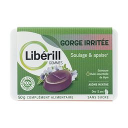 LIBERILL, gommes gorge irritée, boite de 50g, aux ingrédients d'origine naturelle. Dès 12 ans. Complément alimentaire. Sans sucre et avec édulcorants