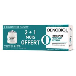 OENOBIOL HAIR EXPERT Fortifiant Intégral LOT DE 3 - Kératine - Redonne force et résistance1 pour des cheveux éclatants de santé - Complément alimentaire 3X60 comprimés - Programme 3 mois