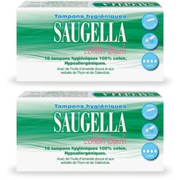 Saugella - Cotton Touch - Tampons Hygiéniques sans Applicateur - Flux Importants- 100% Coton - Hypoallergéniques, Confort et Sécurité - Enrichis en Thymol et en Huile d'Amande Douce - Pack de 16