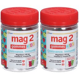 MAG 2 - Gommes kids - Croissance et Immunité - Sans sucres ajoutés - Complément alimentaire à base de magnésium, vitamine B6 et vitamine D - 30 gommes