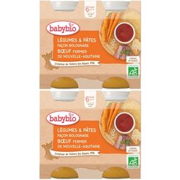 BABYBIO Menu Légumes & Pâtes façon bolognaise, bœuf fermier de Nouvele-Aquitaine