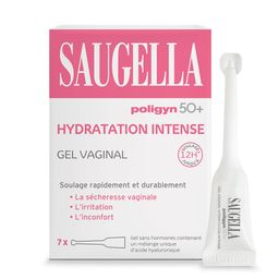Saugella Poligyn 50+ Gel Vaginal Hydratation Intense, soin sans hormones contre la sécheresse et l’irritation vaginale liées à la ménopause, à l’acide hyaluronique, 7 unidoses de 4 ml