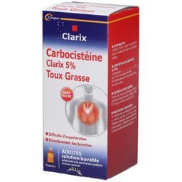 CLARIX - Carbocistéine 5% - Toux Grasse - Adultes - Solution Buvable - Arôme caramel - Flacon 250ml