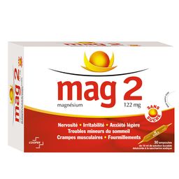 MAG 2 - Magnésium 122mg - Nervosité, Irritabilité, Anxiété légère, Troubles mineurs du sommeil - 30 ampoules buvables